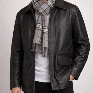 Colebrook Lined Signature Distressed Leather Coat & Scarf XL Like New